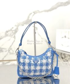 Replica Prada Re-Edition Crochet Mini-bag Raffia 1BC204 Light Blue