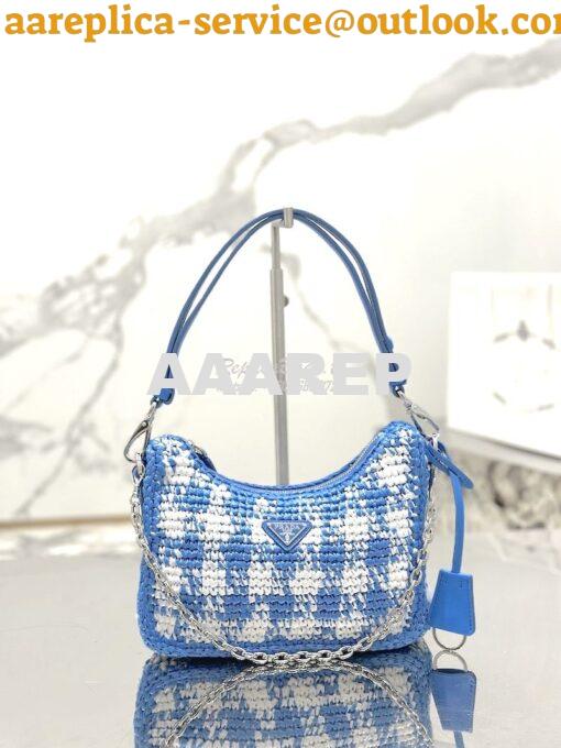 Replica Prada Re-Edition Crochet Mini-bag Raffia 1BC204 Light Blue