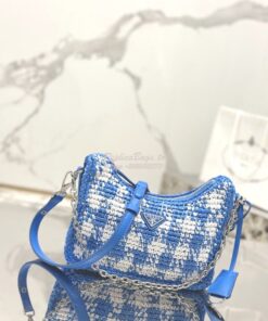 Replica Prada Re-Edition Crochet Mini-bag Raffia 1BC204 Light Blue 2