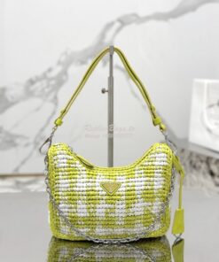 Replica Prada Re-Edition Crochet Mini-bag Raffia 1BC204 Citron Yellow