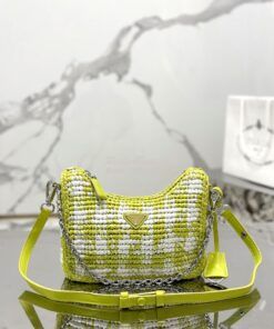 Replica Prada Re-Edition Crochet Mini-bag Raffia 1BC204 Citron Yellow 2