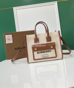 Replica Burberry Mini Two-tone Canvas and Leather Freya Bag Natural Ta