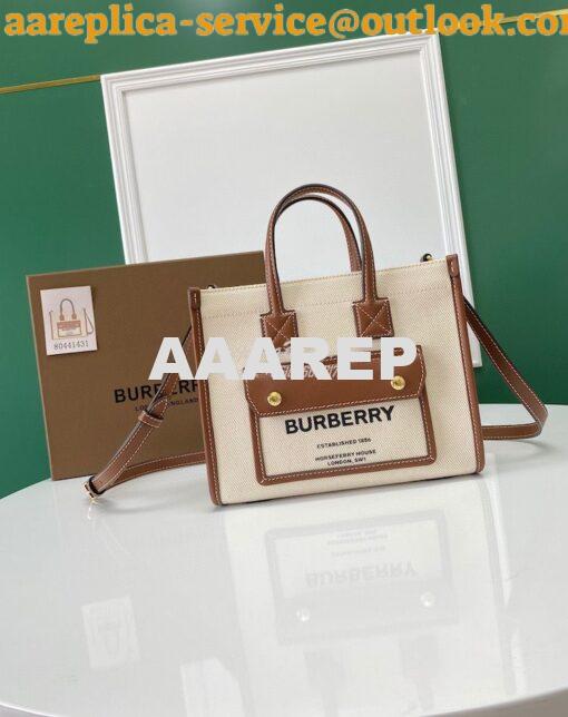 Replica Burberry Mini Two-tone Canvas and Leather Freya Bag Natural Ta