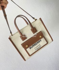 Replica Burberry Mini Two-tone Canvas and Leather Freya Bag Natural Ta 2