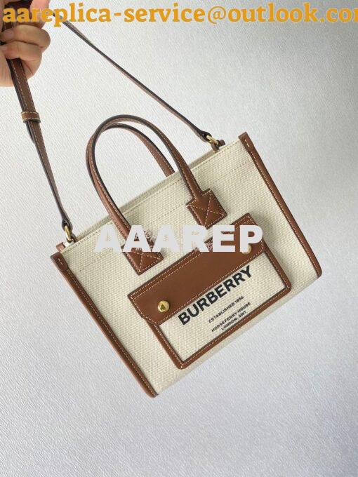 Replica Burberry Mini Two-tone Canvas and Leather Freya Bag Natural Ta 2