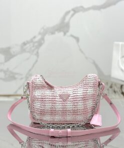 Replica Prada Re-Edition Crochet Mini-bag Raffia 1BC204 Alabaster Pink 2