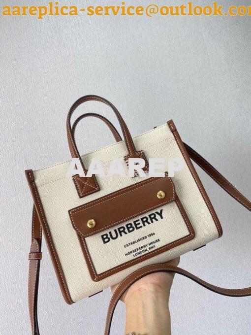 Replica Burberry Mini Two-tone Canvas and Leather Freya Bag Natural Ta 3