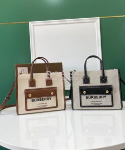 Replica Burberry Mini Two-tone Canvas and Leather Freya Bag Black 8044