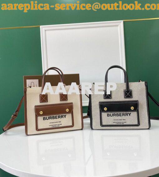 Replica Burberry Mini Two-tone Canvas and Leather Freya Bag Black 8044