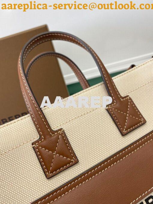 Replica Burberry Mini Two-tone Canvas and Leather Freya Bag Natural Ta 5