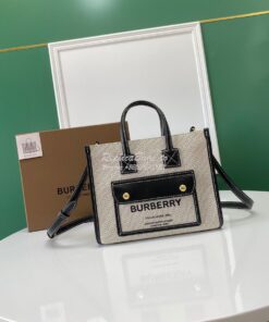 Replica Burberry Mini Two-tone Canvas and Leather Freya Bag Black 8044 2