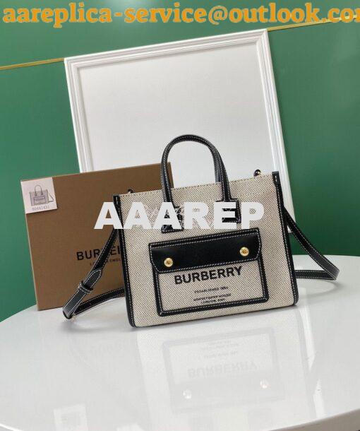 Replica Burberry Mini Two-tone Canvas and Leather Freya Bag Black 8044 2