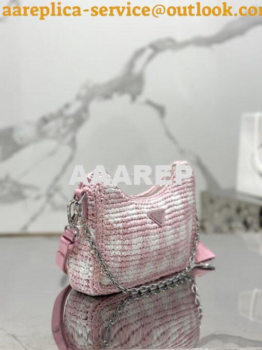 Replica Prada Re-Edition Crochet Mini-bag Raffia 1BC204 Alabaster Pink 5