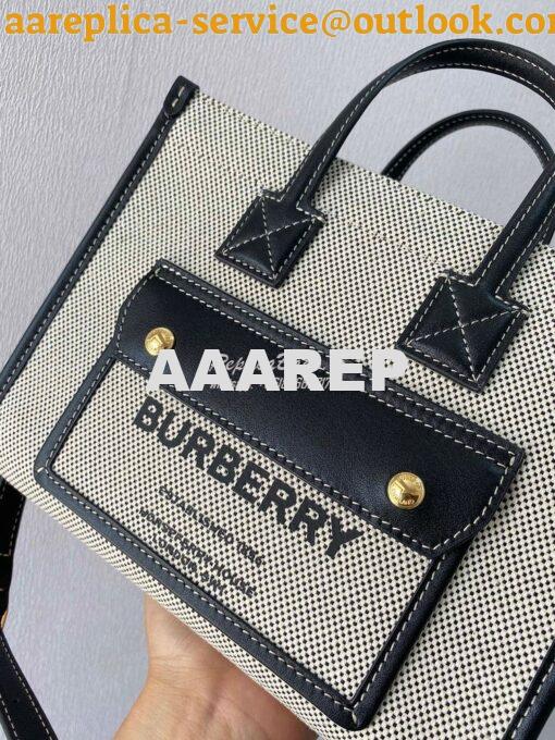 Replica Burberry Mini Two-tone Canvas and Leather Freya Bag Black 8044 4