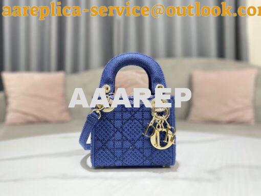 Replica Dior Micro Lady Dior Bag Blue Metallic Canvas Embroidered with