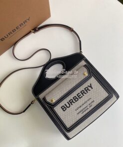 Replica Burberry Mini Two-tone Canvas and Leather Pocket Bag 80146151 2