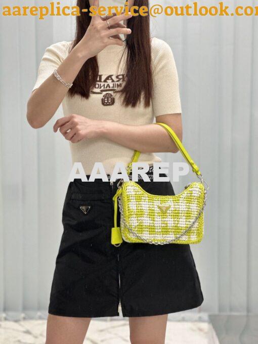 Replica Prada Re-Edition Crochet Mini-bag Raffia 1BC204 Citron Yellow 14