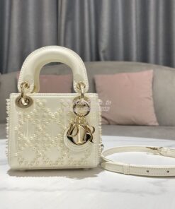 Replica Dior Micro Lady Dior Bag Latte Cannage Lambskin with Resin Pea