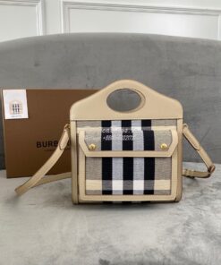 Replica Burberry Mini Check Cotton and Leather Pocket Bag Beige 802806