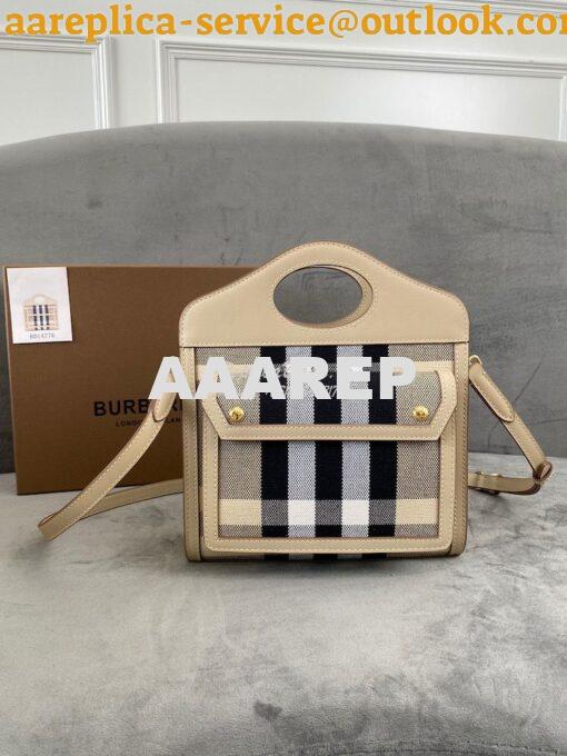 Replica Burberry Mini Check Cotton and Leather Pocket Bag Beige 802806