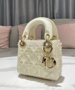 Replica Dior Micro Lady Dior Bag Latte Cannage Lambskin with Resin Pea 2