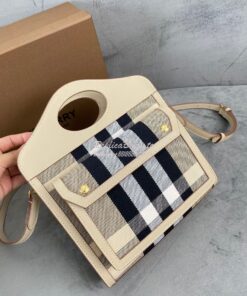 Replica Burberry Mini Check Cotton and Leather Pocket Bag Beige 802806 2