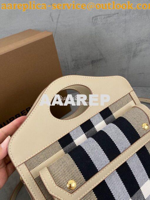 Replica Burberry Mini Check Cotton and Leather Pocket Bag Beige 802806 3