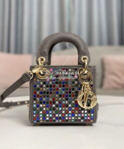 Replica Dior Micro Lady Dior Bag Grey Metallic Canvas Embroidered with