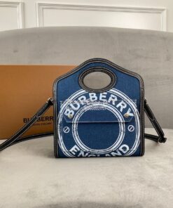 Replica Burberry Mini Logo Graphic Denim and Leather Pocket Bag Dark C