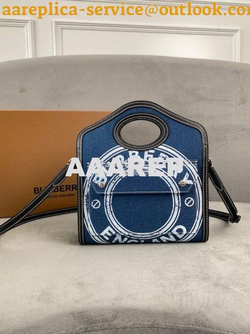 Replica Burberry Mini Logo Graphic Denim and Leather Pocket Bag Dark C