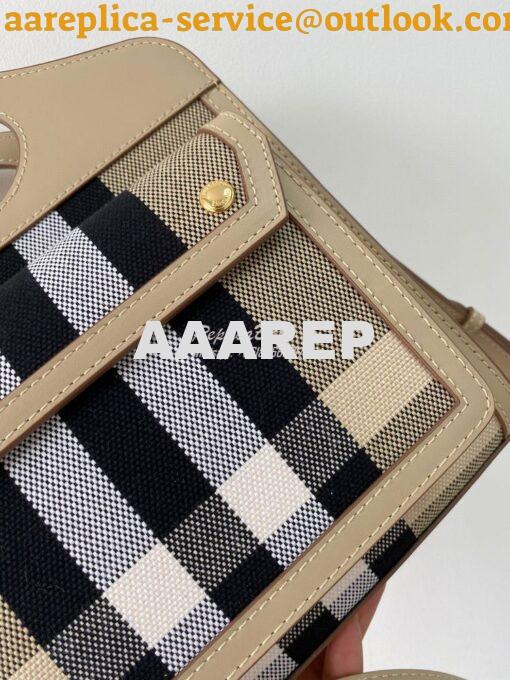 Replica Burberry Mini Check Cotton and Leather Pocket Bag Beige 802806 7