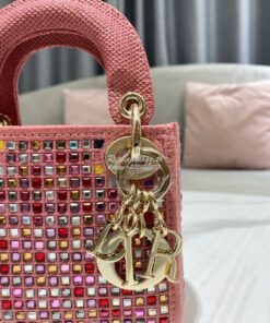 Replica Dior Micro Lady Dior Bag Dark Pink Metallic Canvas Embroidered 2