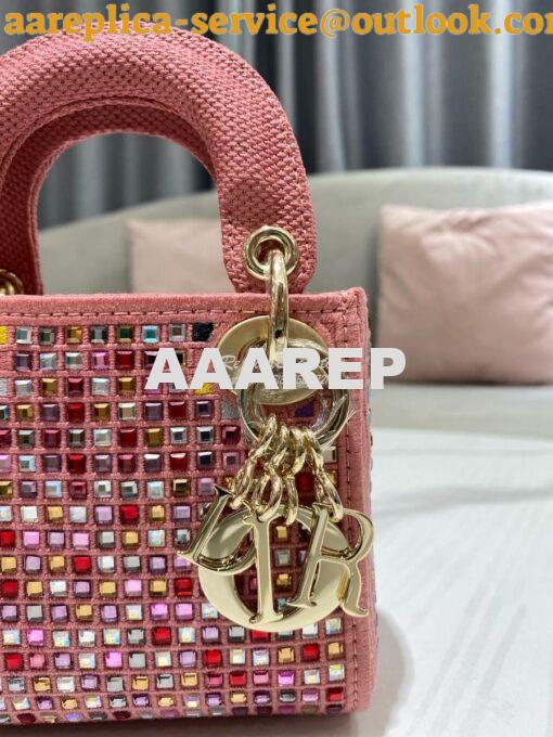 Replica Dior Micro Lady Dior Bag Dark Pink Metallic Canvas Embroidered 2