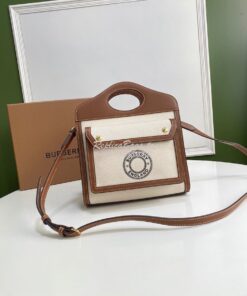 Replica Burberry Mini Logo Graphic Canvas and Leather Pocket Bag Natur 2