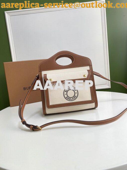 Replica Burberry Mini Logo Graphic Canvas and Leather Pocket Bag Natur 2