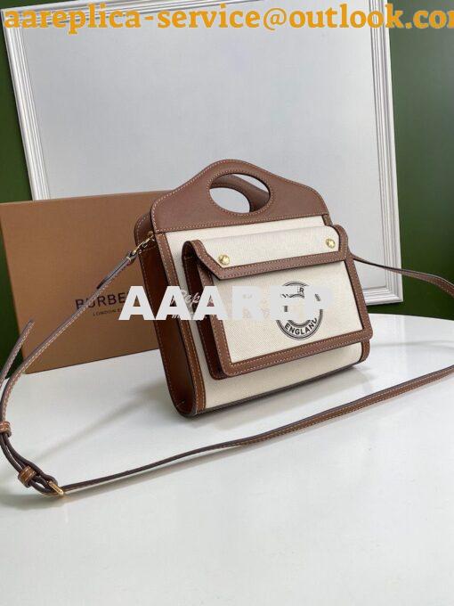 Replica Burberry Mini Logo Graphic Canvas and Leather Pocket Bag Natur 3