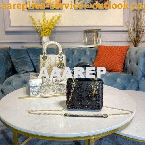 Replica Dior Mini Lady Dior Bag Metallic Calfskin with Platinum Beaded