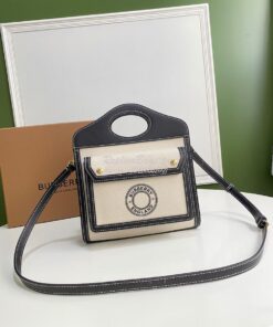 Replica Burberry Mini Logo Graphic Canvas and Leather Pocket Bag Natur