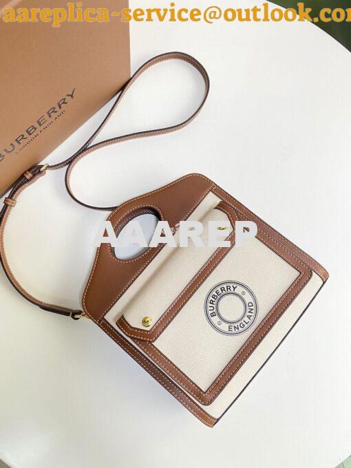 Replica Burberry Mini Logo Graphic Canvas and Leather Pocket Bag Natur 4