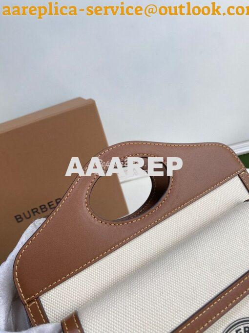 Replica Burberry Mini Logo Graphic Canvas and Leather Pocket Bag Natur 5