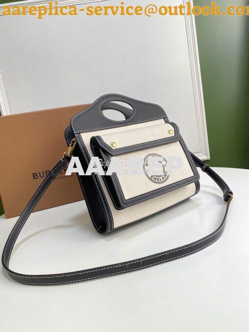 Replica Burberry Mini Logo Graphic Canvas and Leather Pocket Bag Natur 3