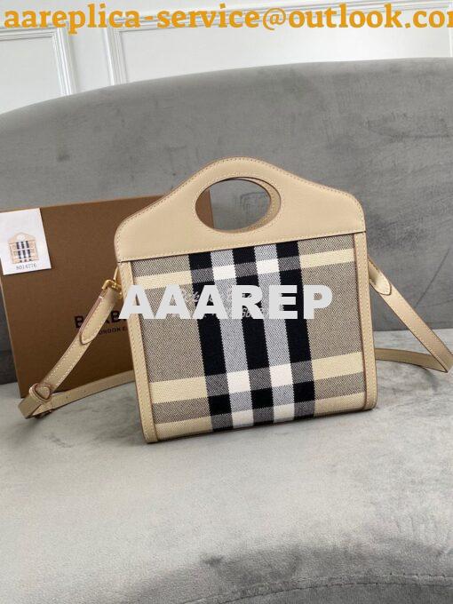 Replica Burberry Mini Check Cotton and Leather Pocket Bag Beige 802806 12