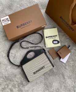 Replica Burberry Canvas and Leather Foldover Pocket Bag 80395061 2