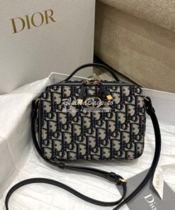 Replica Dior Caro Box Bag With Chain Blue Oblique Canvas S5140