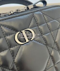 Replica Dior Caro Box Bag With Chain Black Quilted Macrocannage Calfsk 2