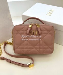 Replica Dior Caro Box Bag With Chain Antique Pink Quilted Macrocannage