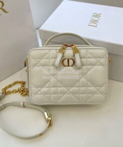 Replica Dior Caro Box Bag With Chain Latte Quilted Macrocannage Calfsk