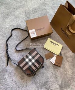 Replica Burberry Check E-canvas Messenger Bag Dark Birch Brown 8036552