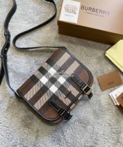 Replica Burberry Check E-canvas Messenger Bag Dark Birch Brown 8036552 2