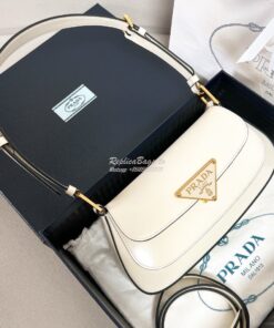 Replica Prada Brushed leather shoulder bag 1BD345 White